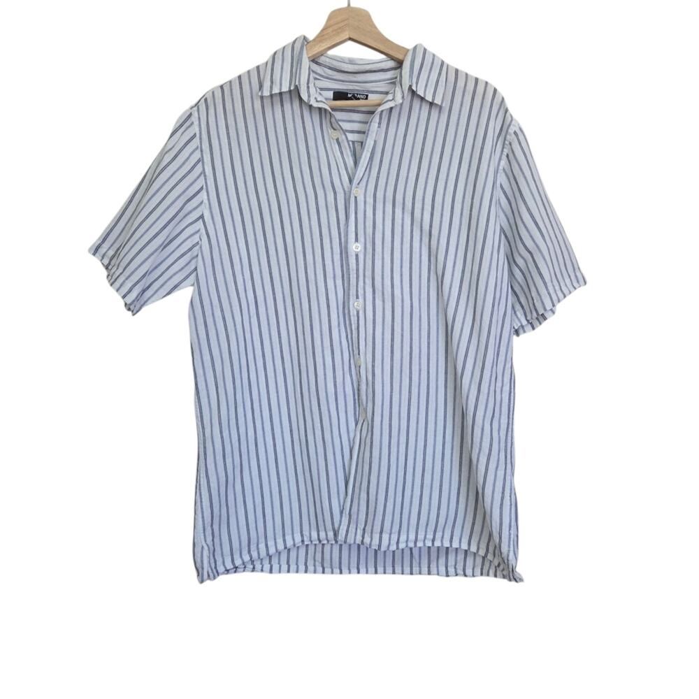 Murano | Linen Blend Breathable Striped Button Up Short Sleeve Shirt